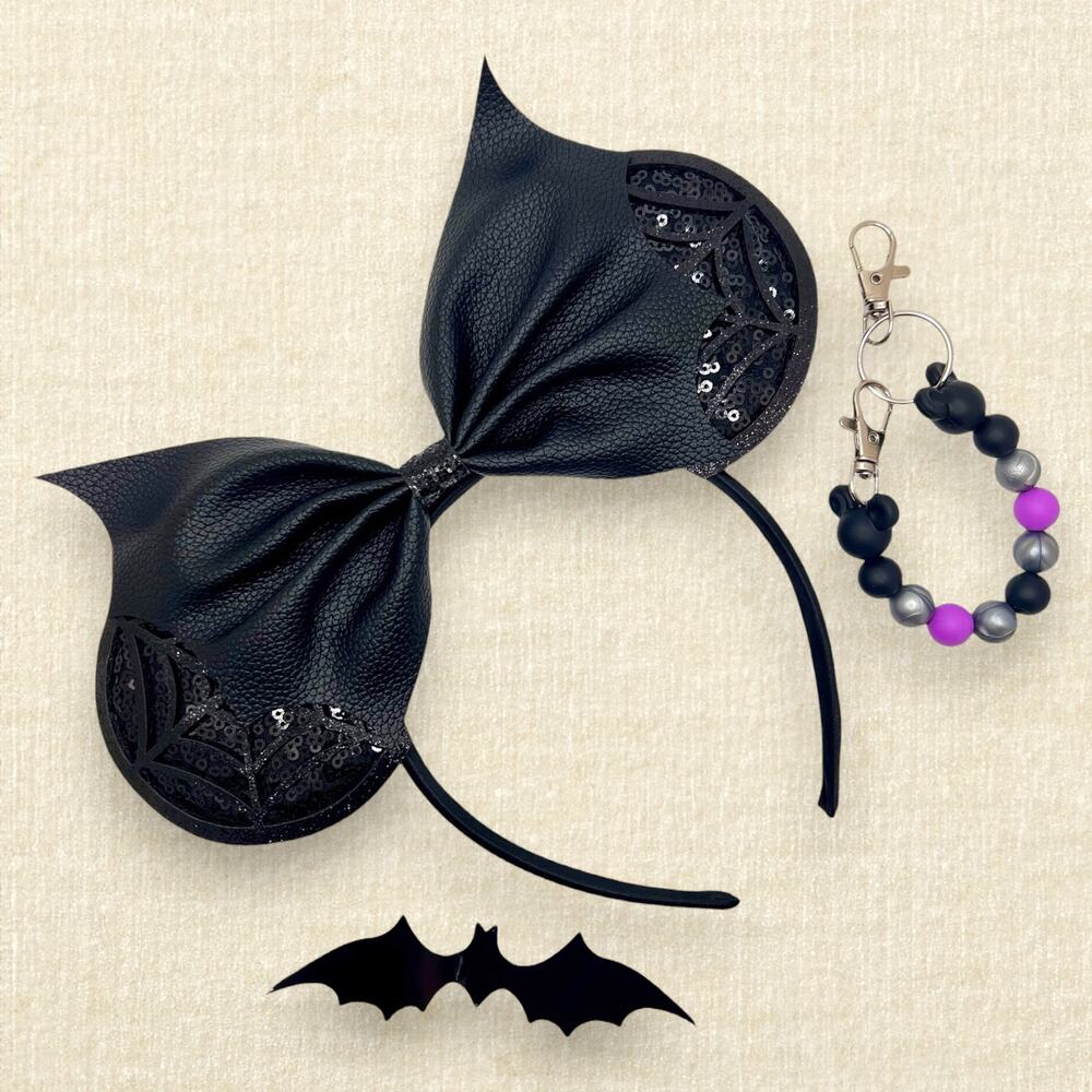 Black Cobweb Bat Wing Minnie Ears | Disney-Inspired Halloween Mouse Ears - Picture 2 of 8
